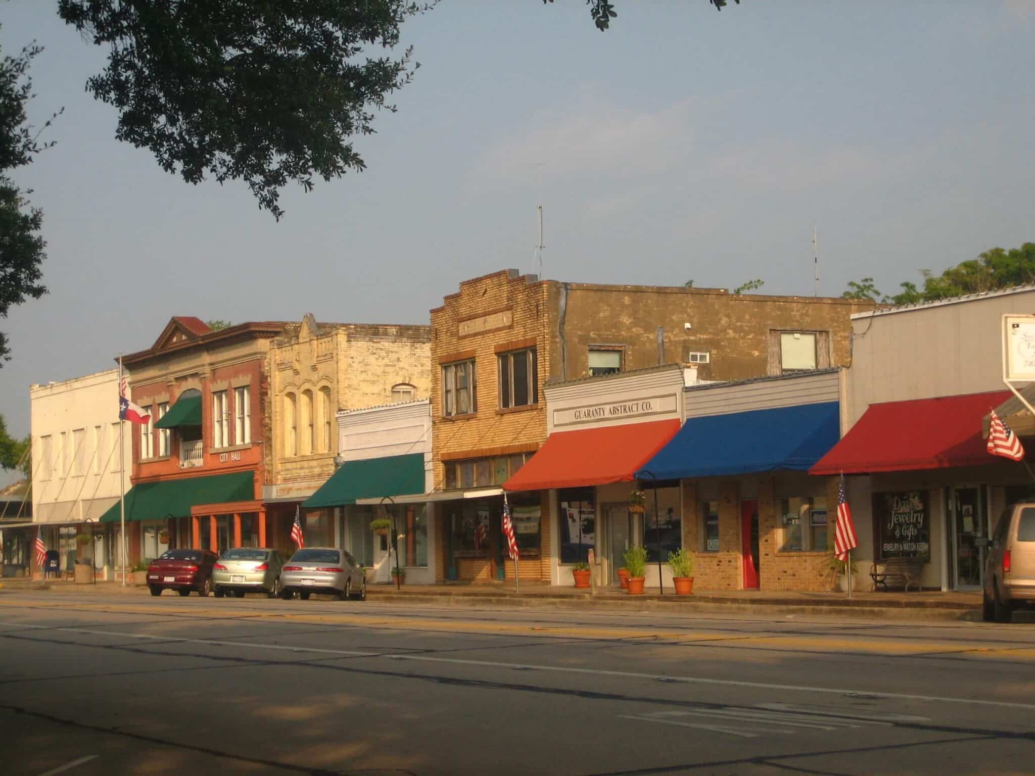 The shops in downtown Edna, Texas.